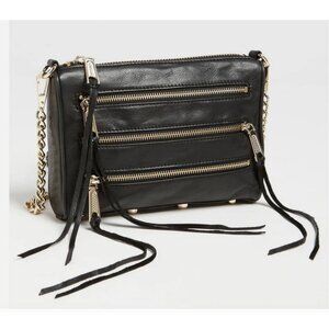 Rebecca Minkoff Black Leather Crossbody Shoulder Bag Gold Zipper Moto Multi Pock